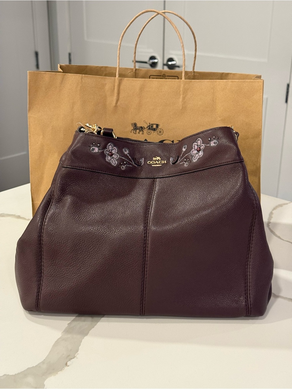 NWT Coach Lexy Floral Embroidered shoulder bag purple